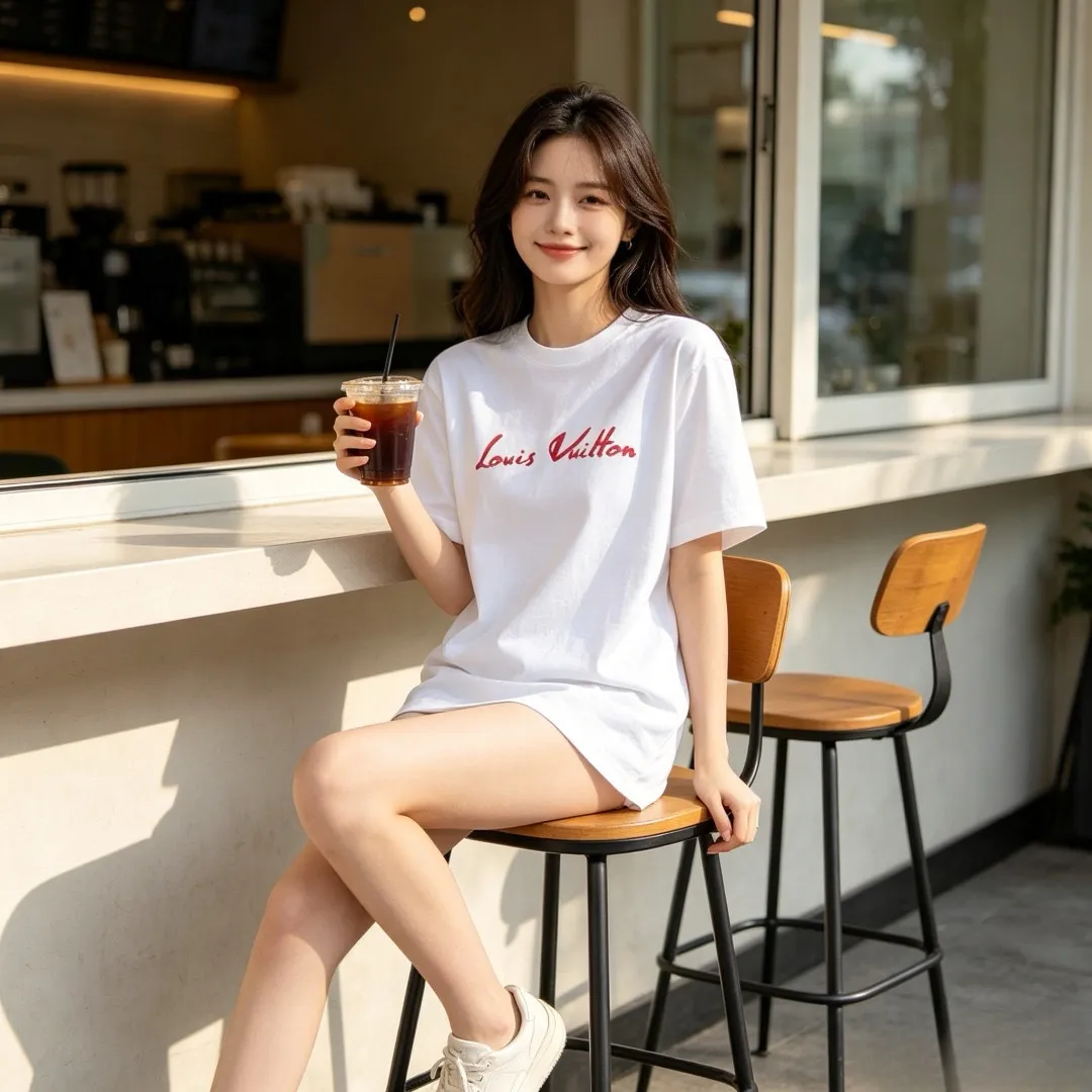 Louis Vuitton/Louis Vuitton multi-layer logo Pink letter short sleeves